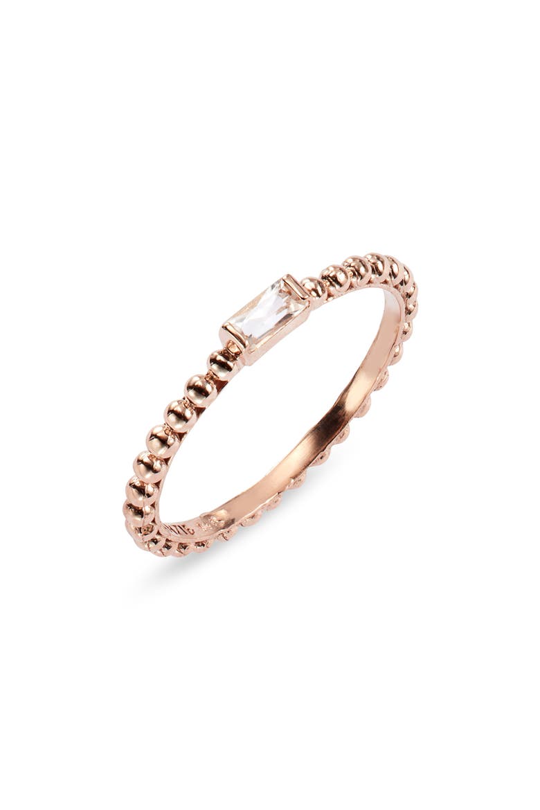 Dew Drop Topaz Baguette Stacking Ring, Main, color, ROSE GOLD