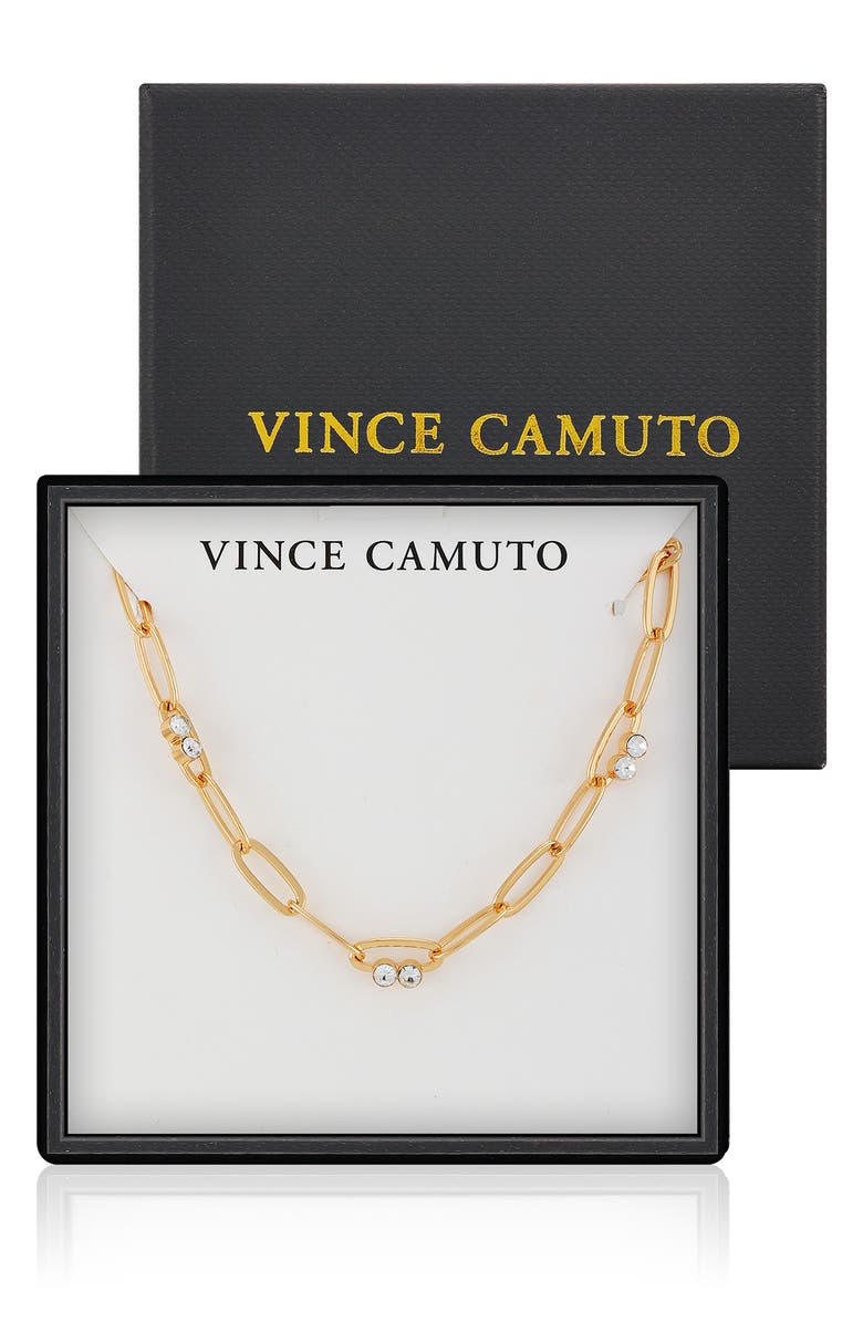 Vince Camuto Crystal Station Paper Clip Chain Necklace, Main, color,