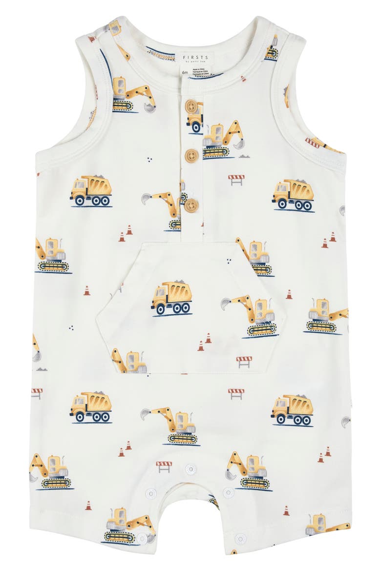 Digger Print Jersey Romper, Main, color, OFF WHITE