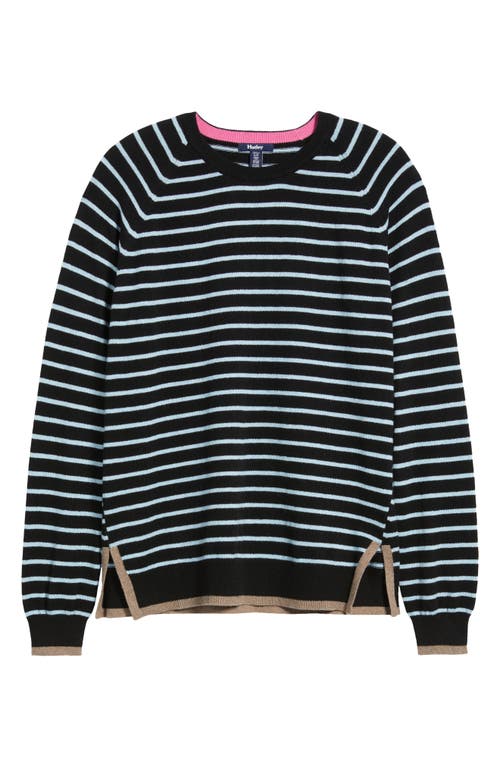 Hatley Stripe Raglan Sleeve Cotton & Cashmere Sweater In Black