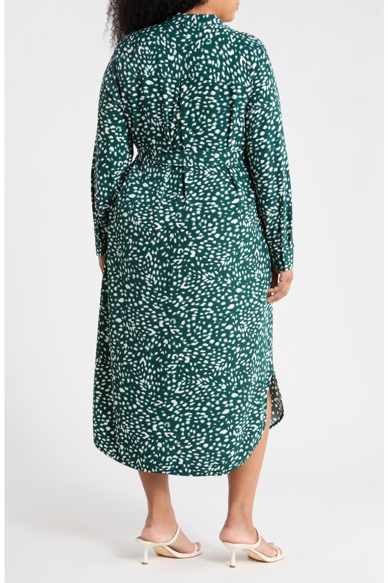 Pleated Tie Waist Long Sleeve Dress, Alternate, color, GREEN PONDEROSA ANIMALIA