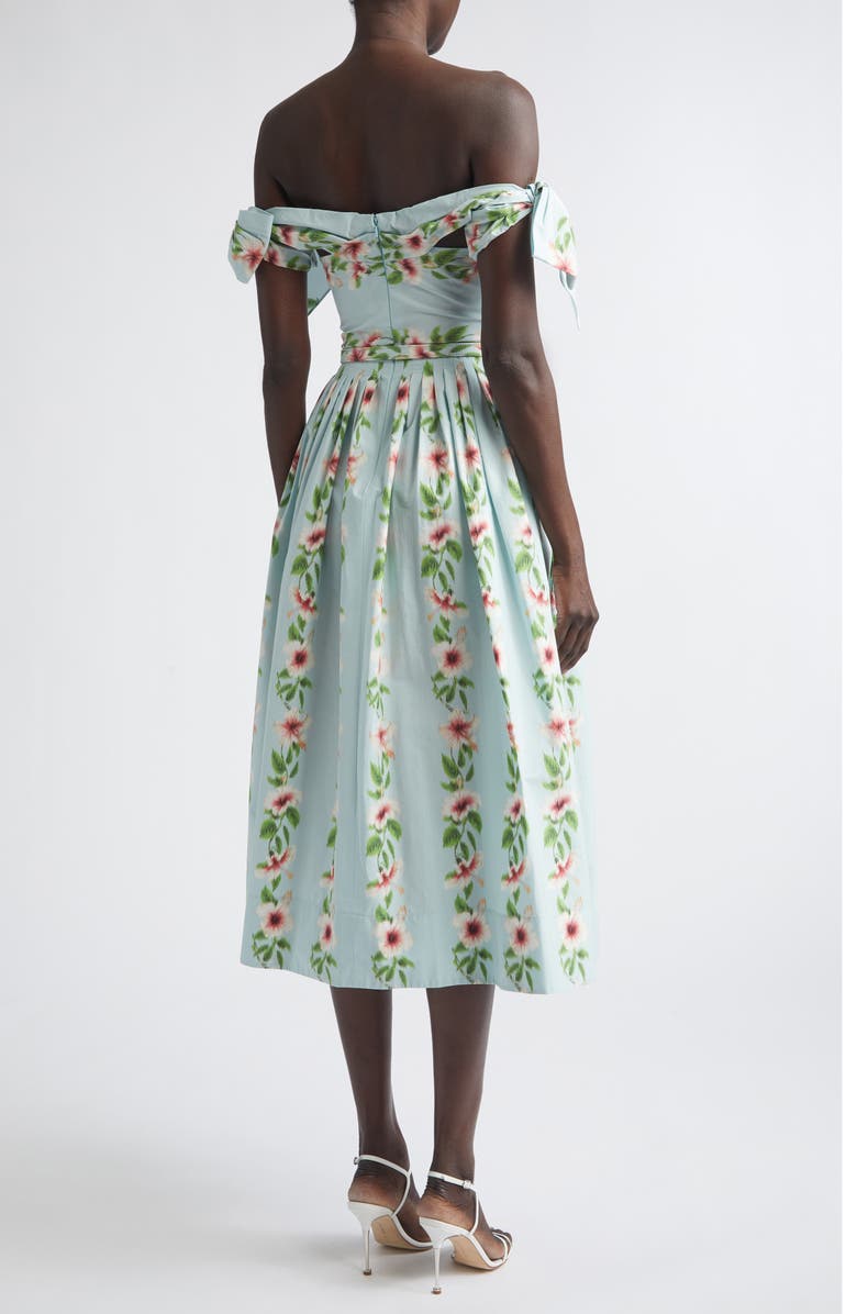 Oscar de la Renta Hibiscus Stripes Cotton Stretch Poplin Midi Dress, Alternate, color, Saltwater