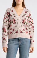 Bobeau Floral Jacquard Cardigan