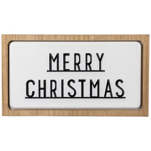 3D Wooden Merry Christmas Decoration - 13" - White and Black