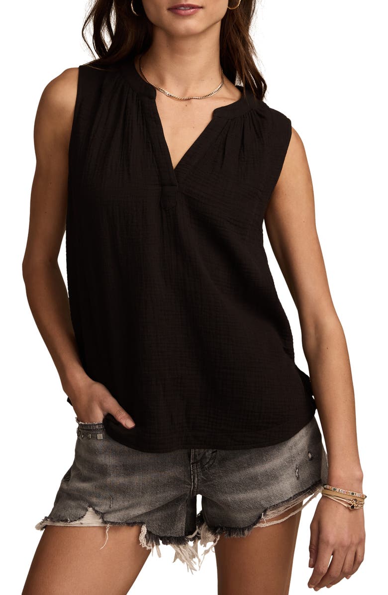 Lucky Brand Ikat Print Sleeveless Cotton Gauze Top, Main, color, 