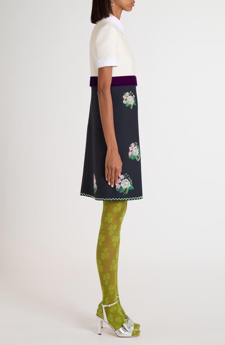 Valentino Garavani Floral Beaded Mixed Media Dress, Alternate, color, Ivory/ Blue