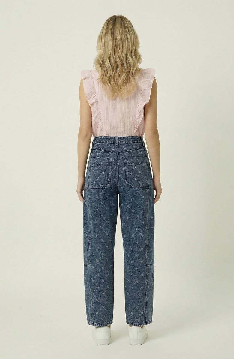 Modenaire Embroidered Denim Barrel Leg Trousers, Alternate, color, Blue