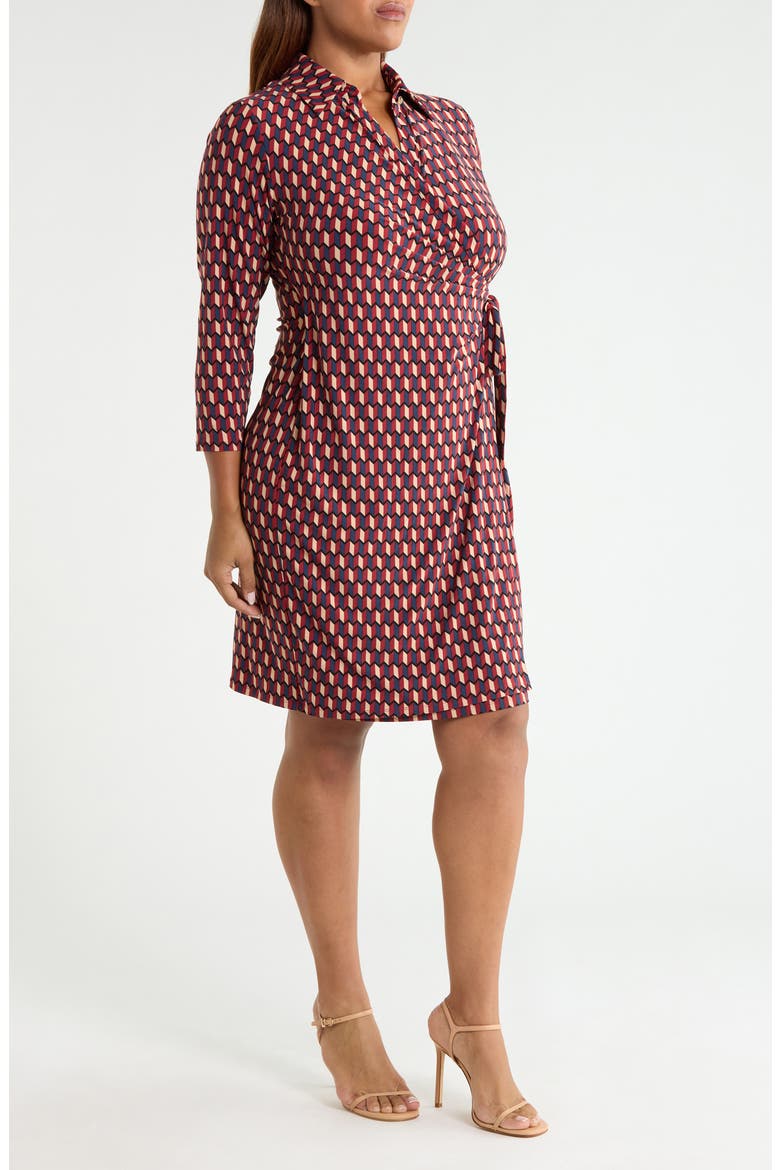 Geo Print Knit Wrap Dress, Alternate, color, RUST MULTI