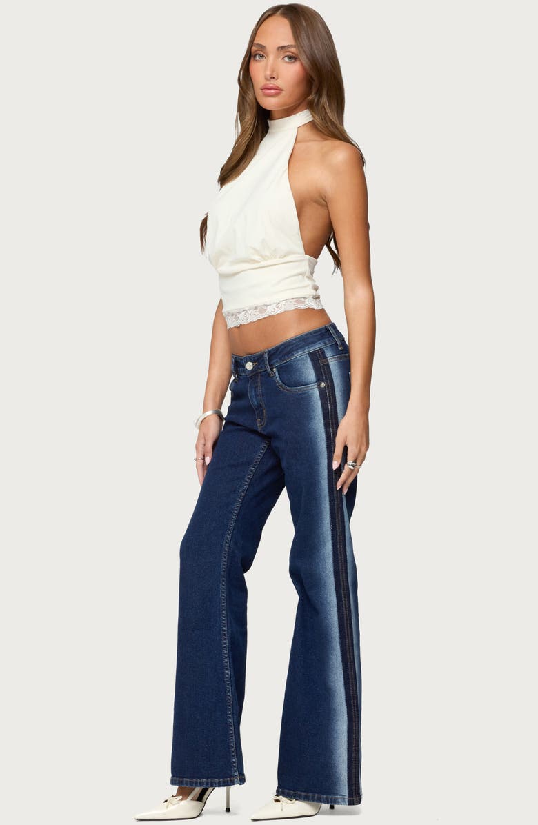 EDIKTED Airbrushed Low Rise Flare Jeans, Alternate, color, Dark-Blue-Washed