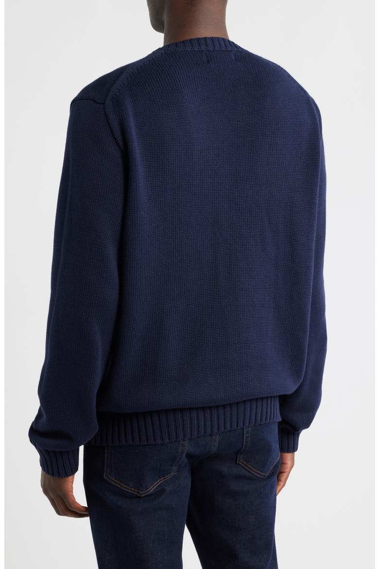 Intarsia Flag Cotton Crewneck Sweater, Alternate, color, BLUE