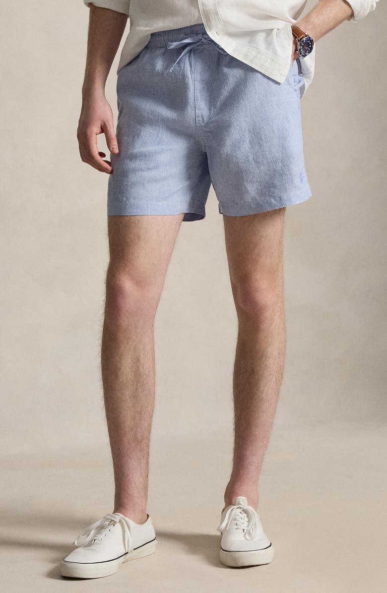 Polo Ralph Lauren Polo Prepster 6-Inch Linen Shorts, Alternate, color, Cabana Blue White
