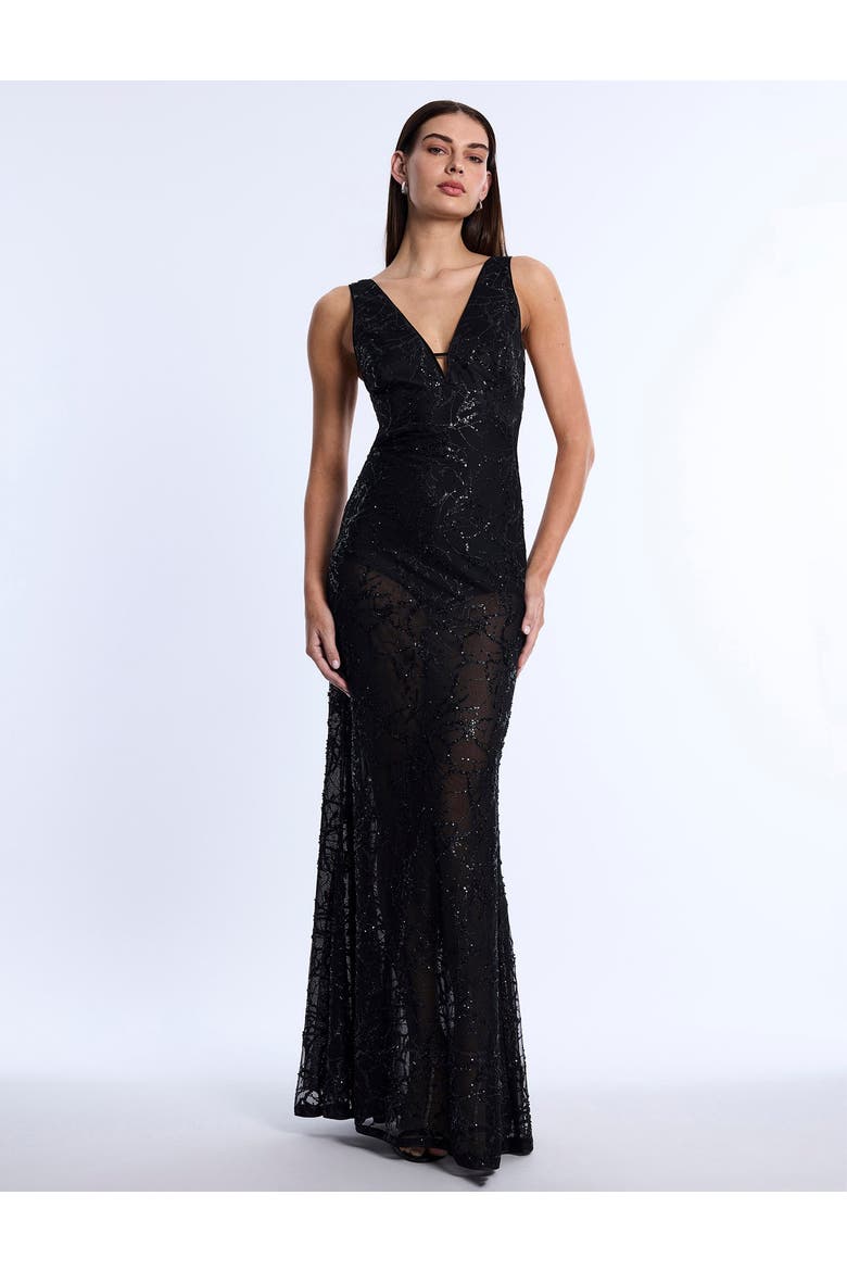 Embellished Cut Out Gown, Main, color, Black