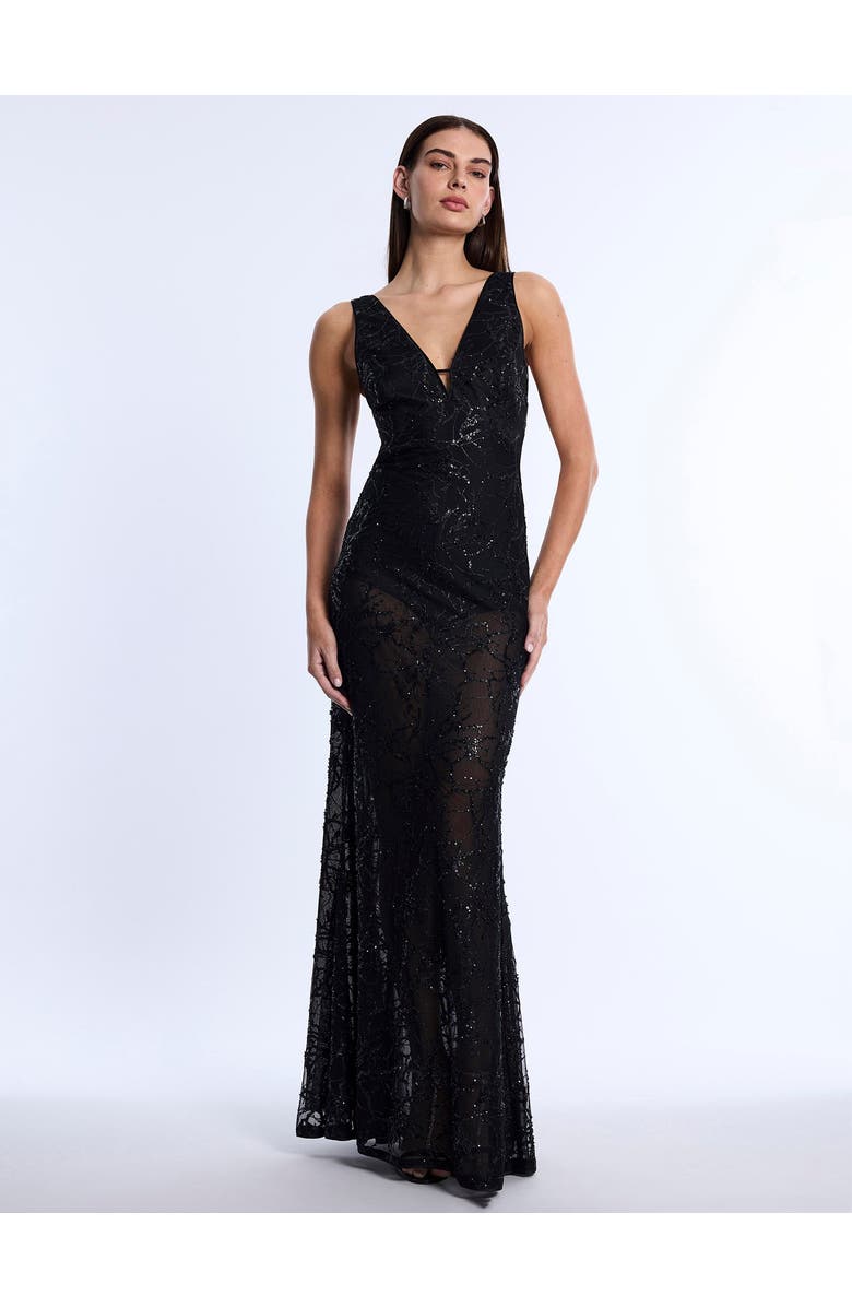 BCBGMAXAZRIA Embellished Cut Out Gown, Main, color, Black