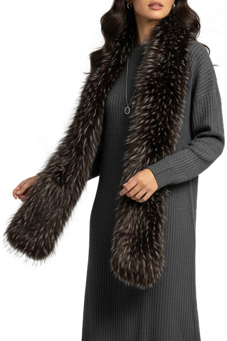 Faux Fur Scarf, Main, color, BROWN MULTI