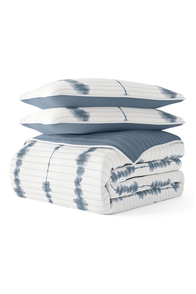 All Season Shibori 3-Piece Down Alternative Reversible Quilt Set, Main, color, NAVY