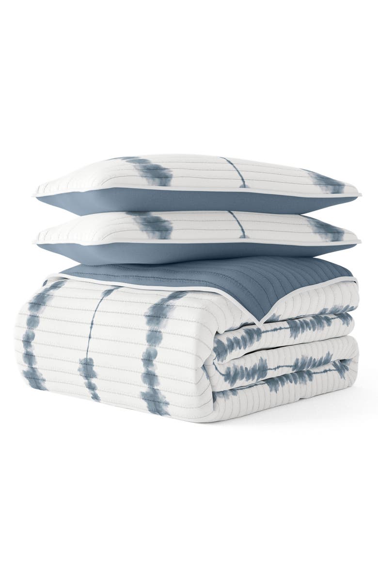 HOMESPUN All Season Shibori 3-Piece Down Alternative Reversible Quilt Set, Main, color, Navy