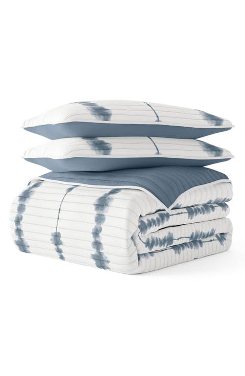 All Season Shibori 3-Piece Down Alternative Reversible Quilt Set