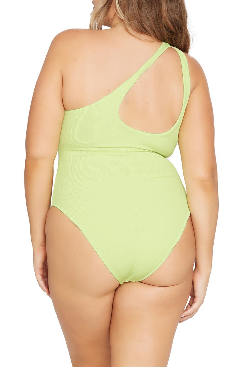 L Space Phoebe Classic One-Shoulder Rib One-Piece Swimsuit, Alternate, color, MOJITO