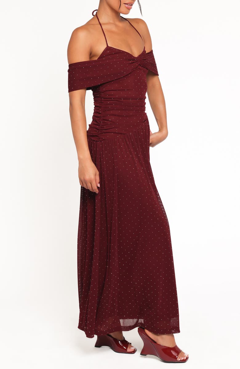Petal & Pup Mayven Dot Halter Neck Gown, Alternate, color, Burgundy