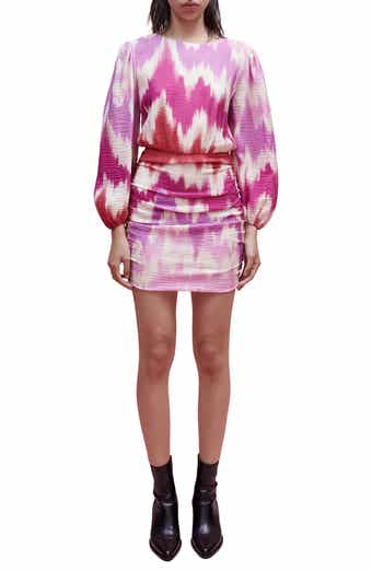 maje Ritie Tie Dye Long Sleeve Blouson Minidress