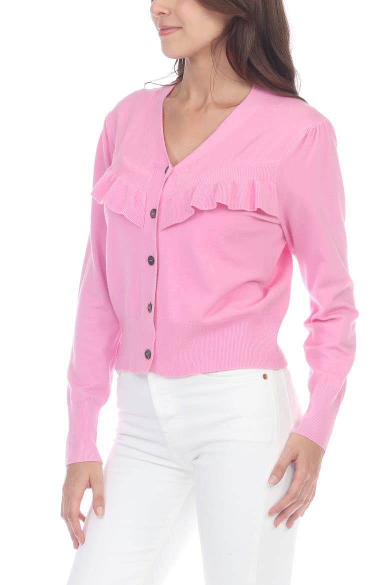 Ruffle Front Cardigan, Alternate, color, PINK