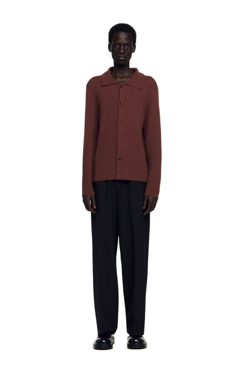 SANDRO Waffle-knit shirt, Alternate, color, Chocolate