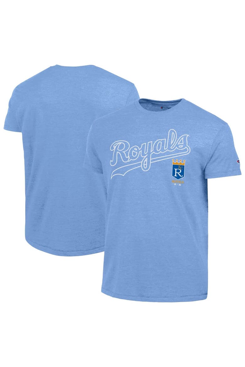 Men's Champion  Light Blue Kansas City Royals Cooperstown Wordmark Lockup Tri-Blend T-Shirt, Main, color, Light Blue