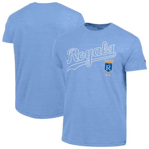 Men's Champion  Light Blue Kansas City Royals Cooperstown Wordmark Lockup Tri-Blend T-Shirt