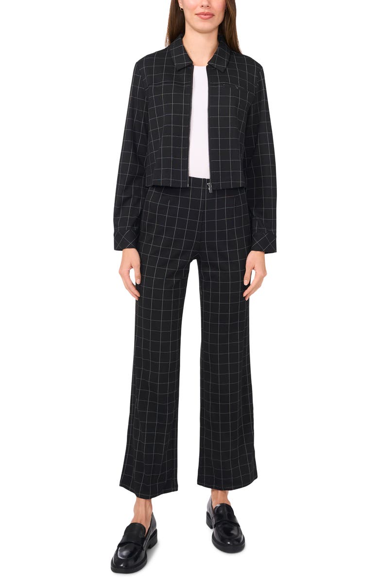 Halogen<sup>®</sup> Windowpane Check Crop Zip-Up Jacket, Alternate, color, Rich Black