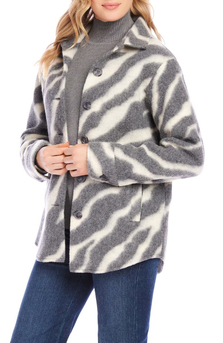 Karen Kane Brushed Wool Blend Shirt Jacket, Alternate, color, Cream/ Gray