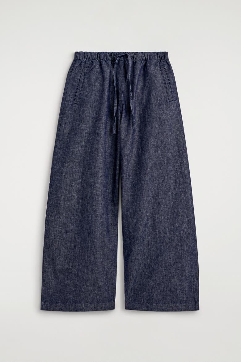 Denim Wide-leg Drawstring Pants, Alternate, color, INDIGO