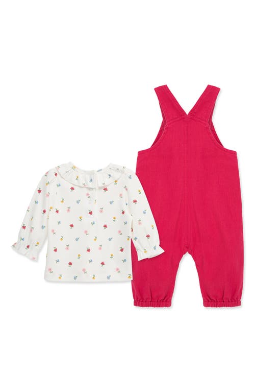 Little Me Bow Overall & T-shirt Set In Pink