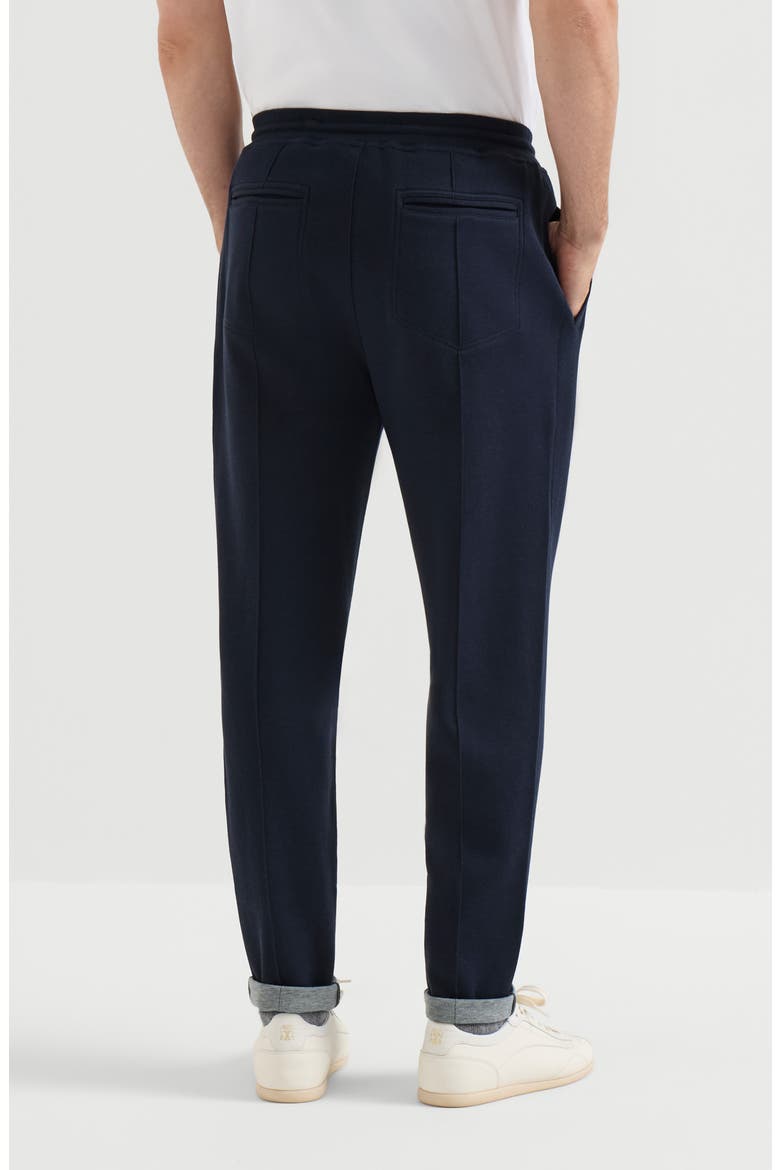 Cotton, cashmere and silk French terry double cloth trousers with Crête detail, Alternate, color, Cobalt