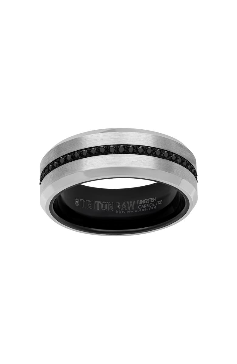 Triton 8MM Tungsten Carbide Ring with Eternity Black Sapphires and Beveled Edge, Alternate, color, 