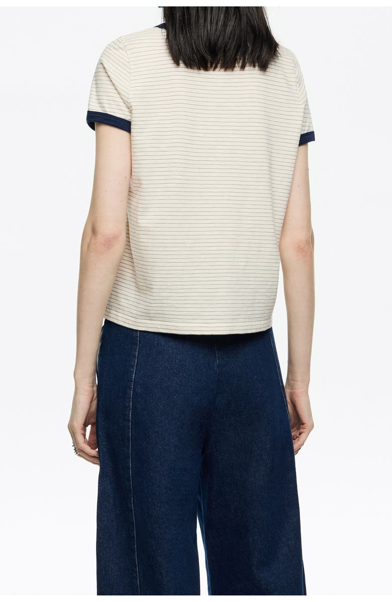 Bimba y Lola Striped Contrast Piping T-Shirt, Alternate, color, Ivory