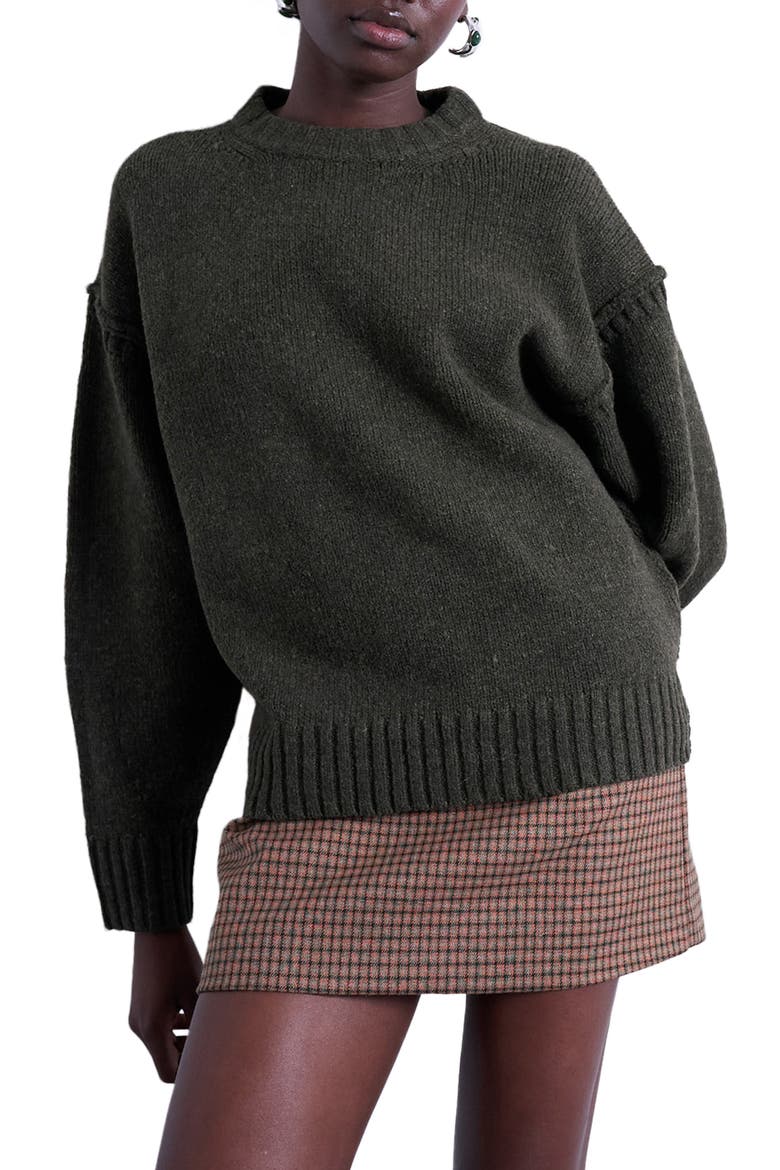 Exposed Seam Relaxed Fit Sweater, Main, color, KHAKI GREEN