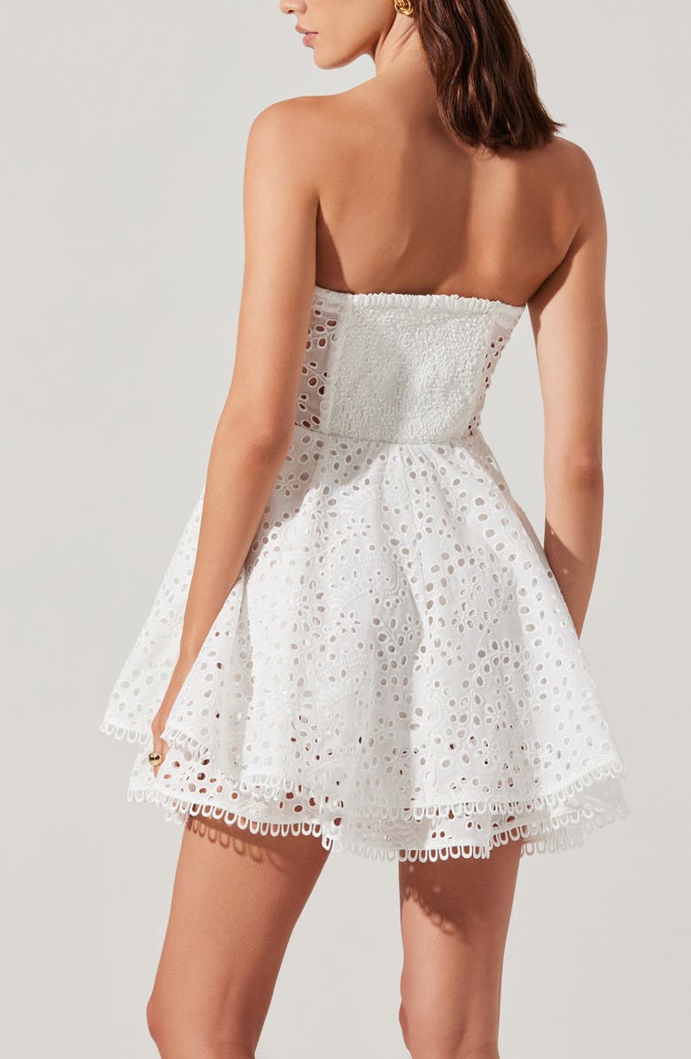 ASTR the Label Deasia Eyelet Embroidery Strapless Minidress, Alternate, color, White