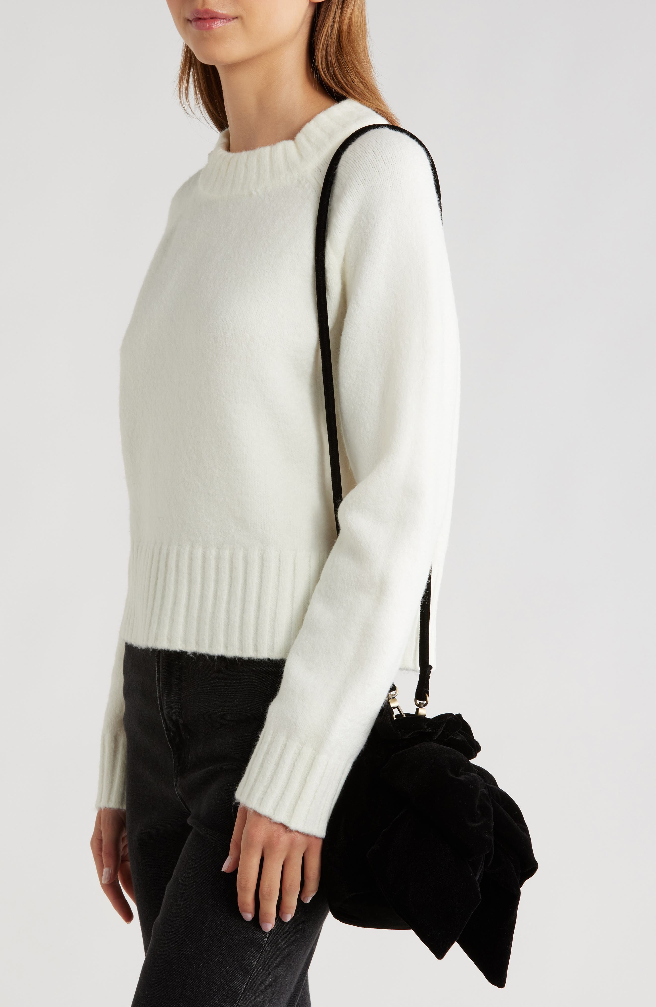 Free People Belle Velvet Bow Bag, Alternate, color, Black