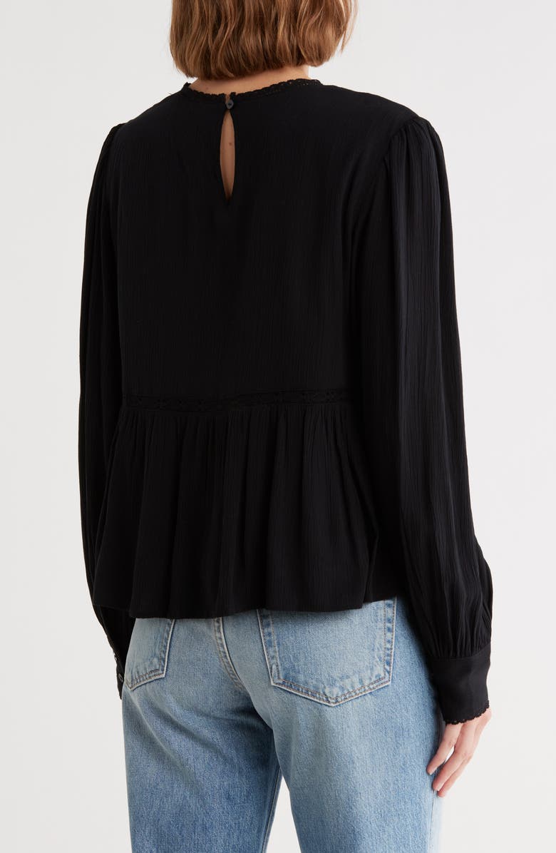 Melrose and Market Lace Trim Long Sleeve Peplum Top, Alternate, color, Black