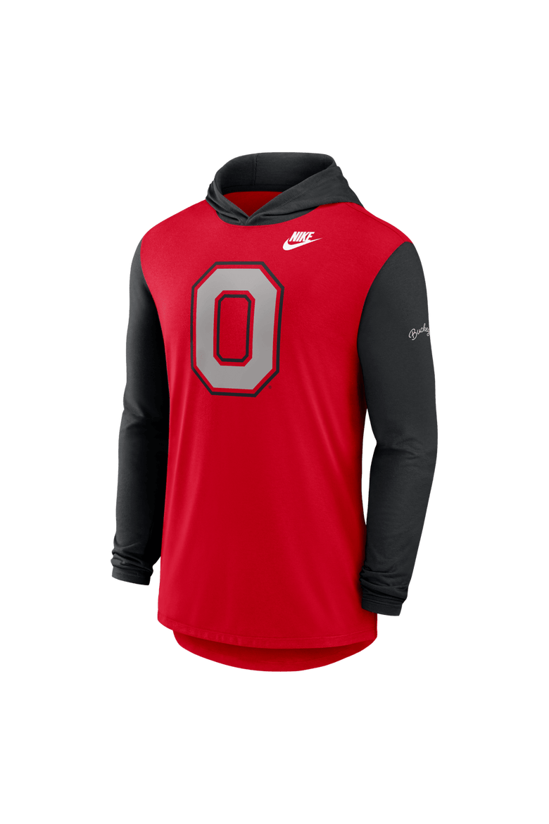Men's Nike Scarlet/Black Ohio State Buckeyes Campus Legacy Tri-Blend Long Sleeve Hooded T-Shirt, Alternate, color, Scarlet