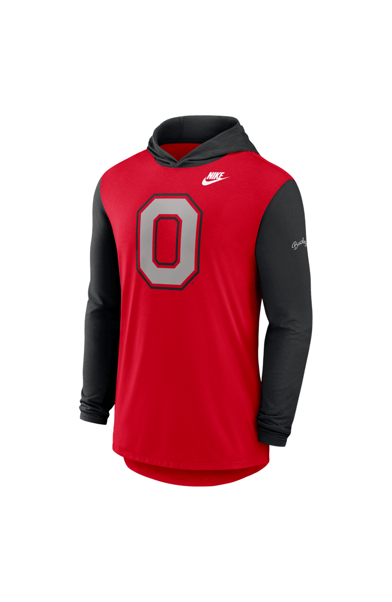 Nike Men's Nike Scarlet/Black Ohio State Buckeyes Campus Legacy Tri-Blend Long Sleeve Hooded T-Shirt, Alternate, color, Scarlet