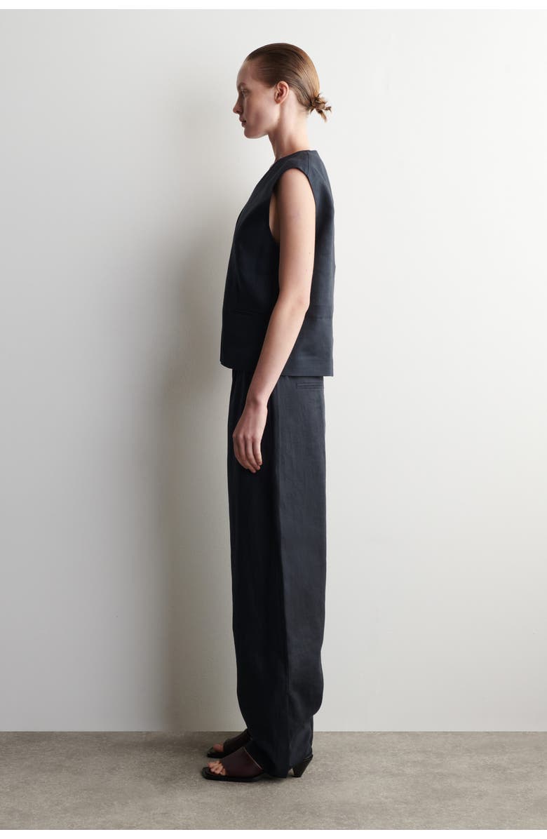 COS Elasticated Linen Barrel-Leg Pants, Alternate, color, Navy