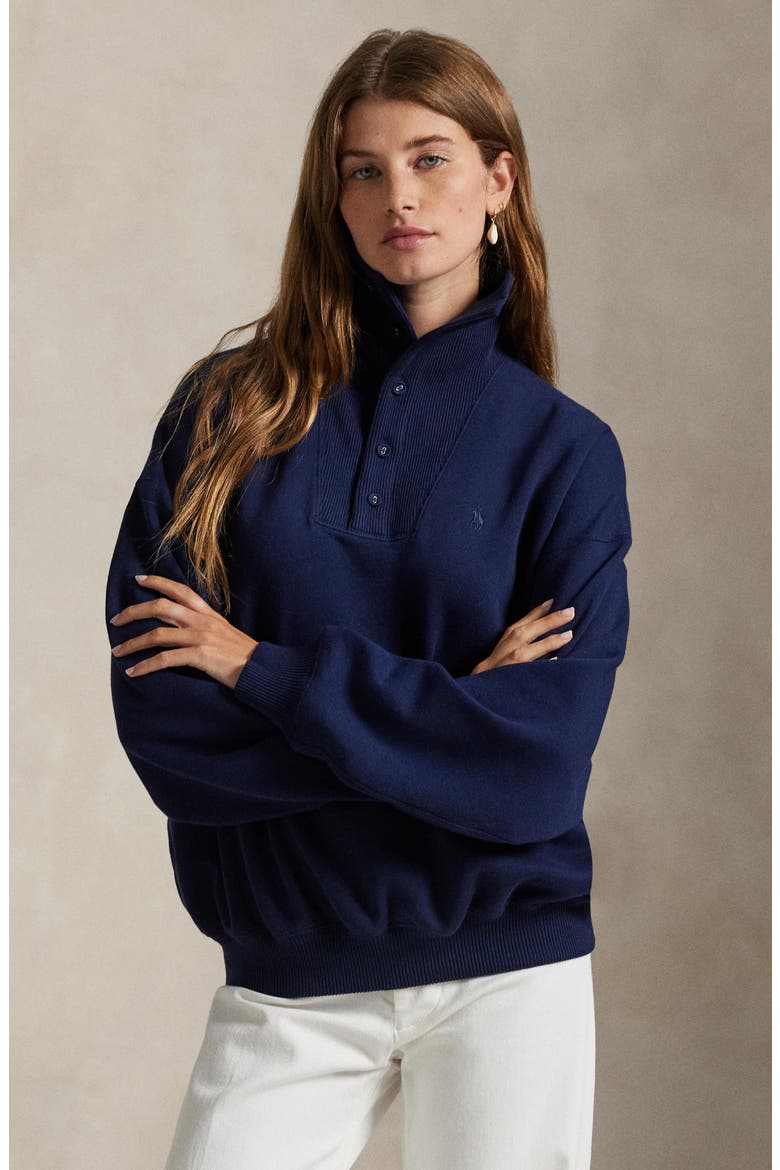 Rib Trim Mock Neck Pullover, Alternate, color, CRUISE NAVY