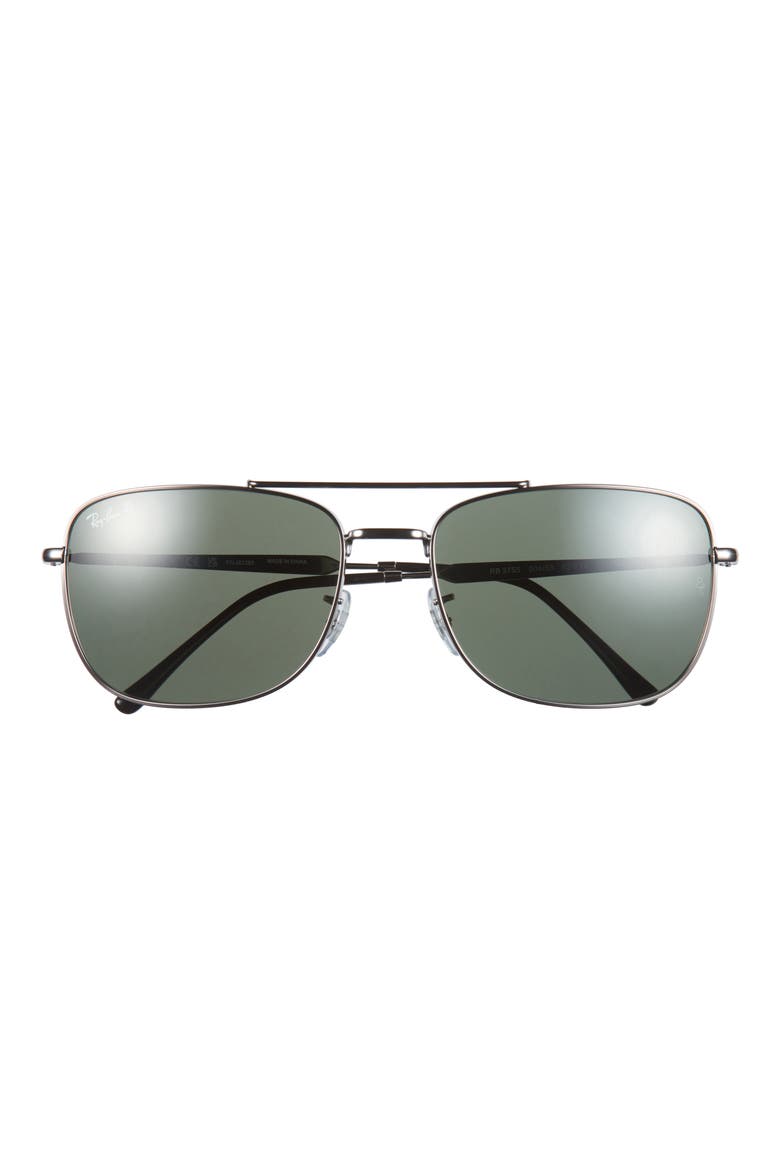 62mm Oversize Polarized Rectangular Sunglasses, Main, color, GUNMETAL