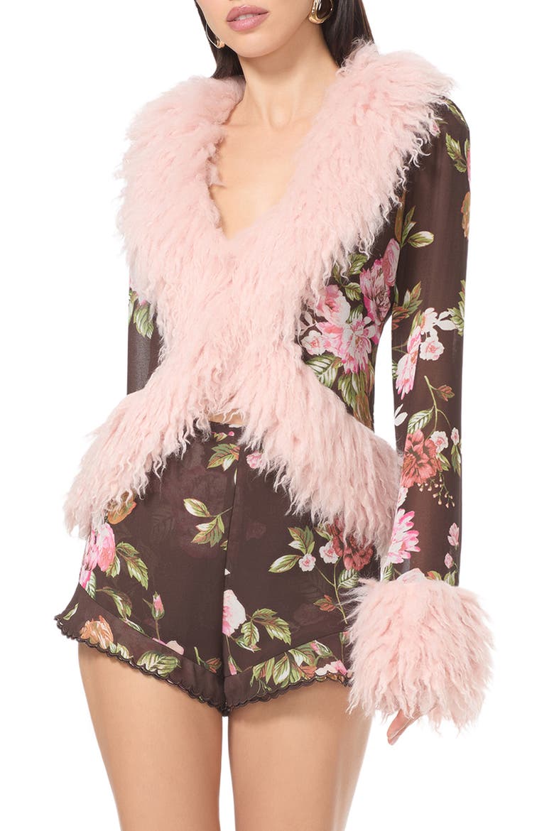 Simone Faux Fur Trim Cardigan, Main, color, CHOCOLATE ROSE