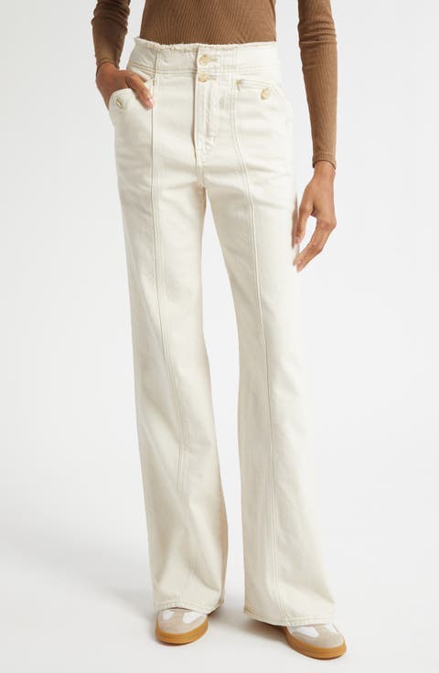 Crosbie Seamed High Waist Wide Leg Jeans (Ecru)