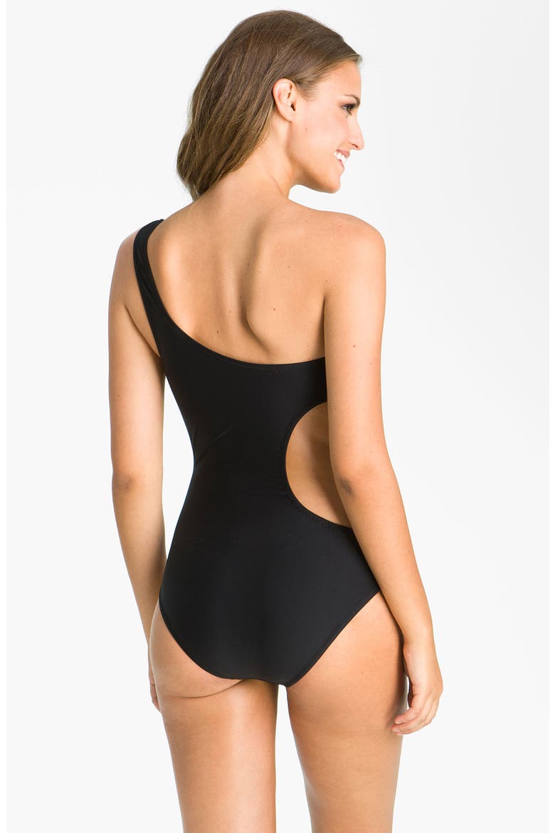 'Yukateca' One Shoulder Swimsuit, Alternate, color, BLACK