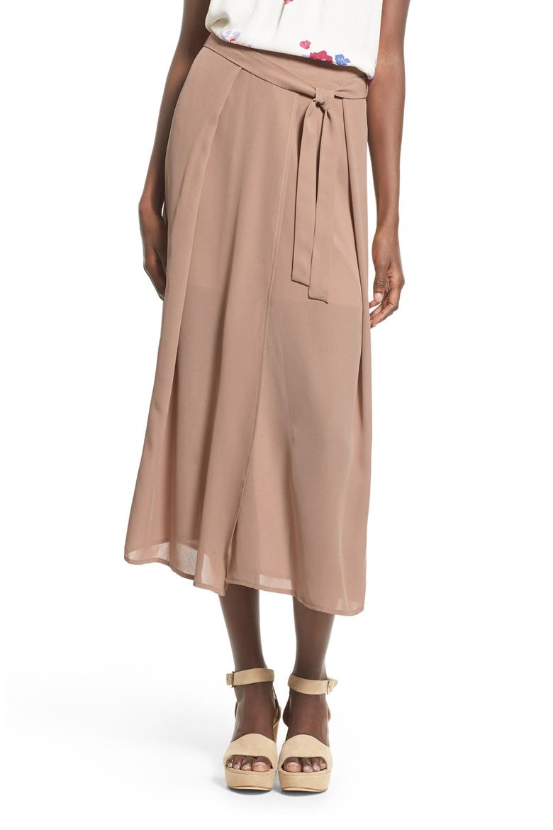 Wrap Front Midi Skirt, Main, color, TAN AMPHORA