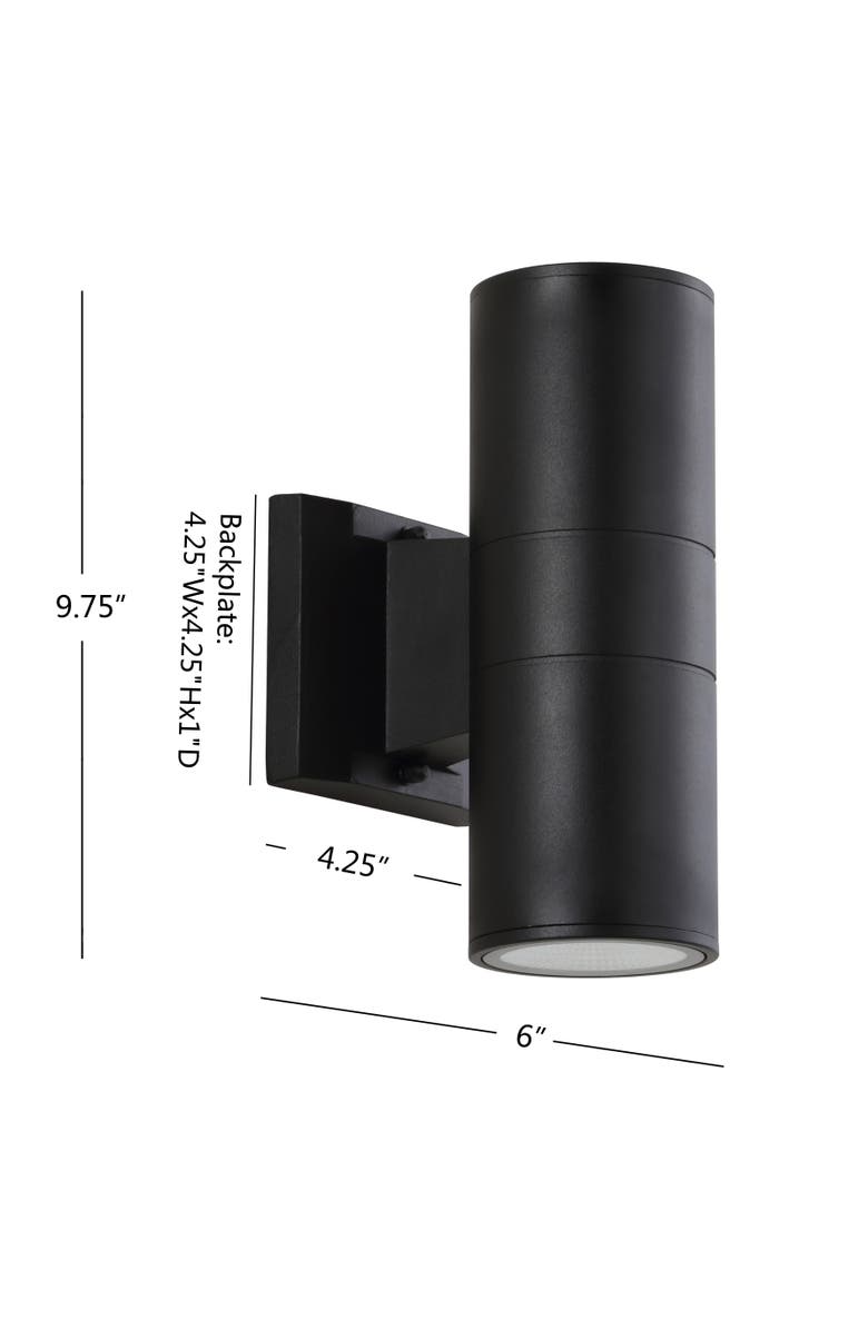 JONATHAN Y Duo 2-Light Modern Midcentury Cylinder Outdoor Metal/Glass Integrated LED Sconce with Uplight, Alternate, color, Black