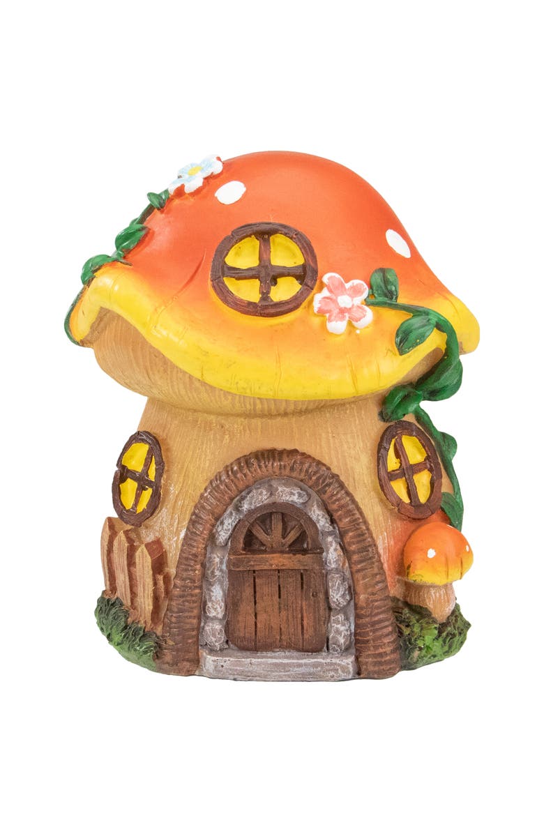 Northlight 6.25" Orange Mushroom House Outdoor Garden Statue, Main, color, Orange